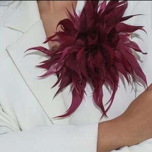Elegant Burgundy Feather Brooch